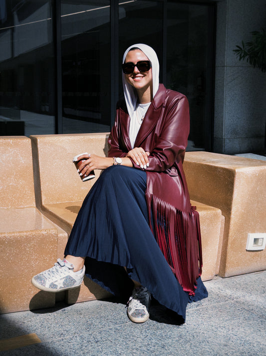 Burgundy Leather Fringes Jacket