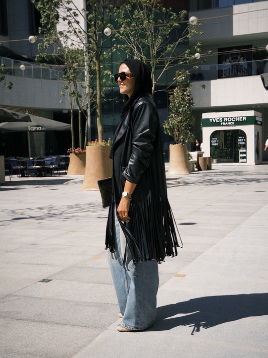 Black Leather Fringes Jacket