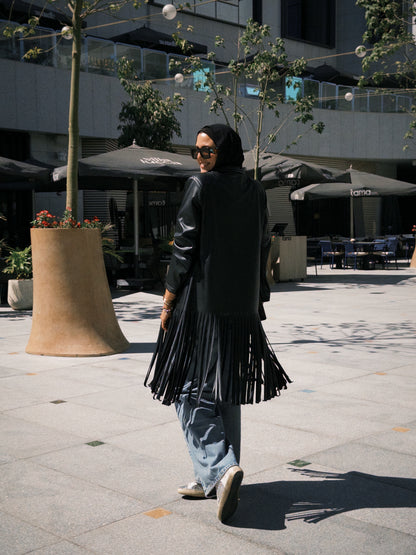 Black Leather Fringes Jacket