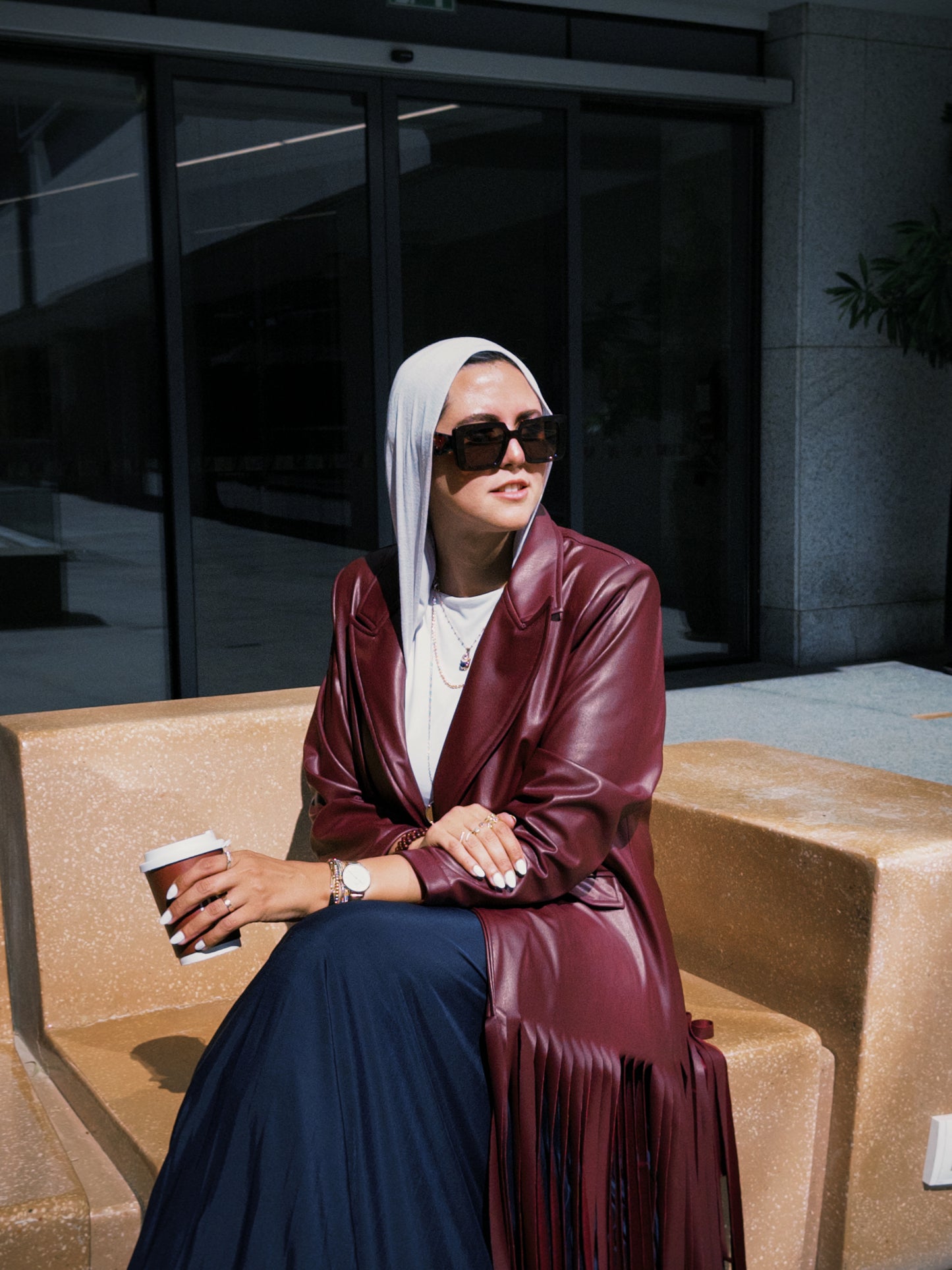 Burgundy Leather Fringes Jacket