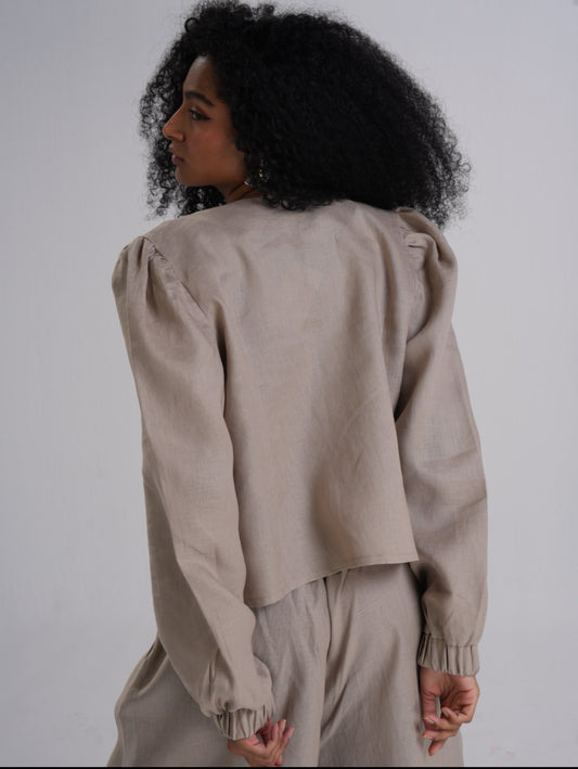 Linen Puffy Sleeves Top